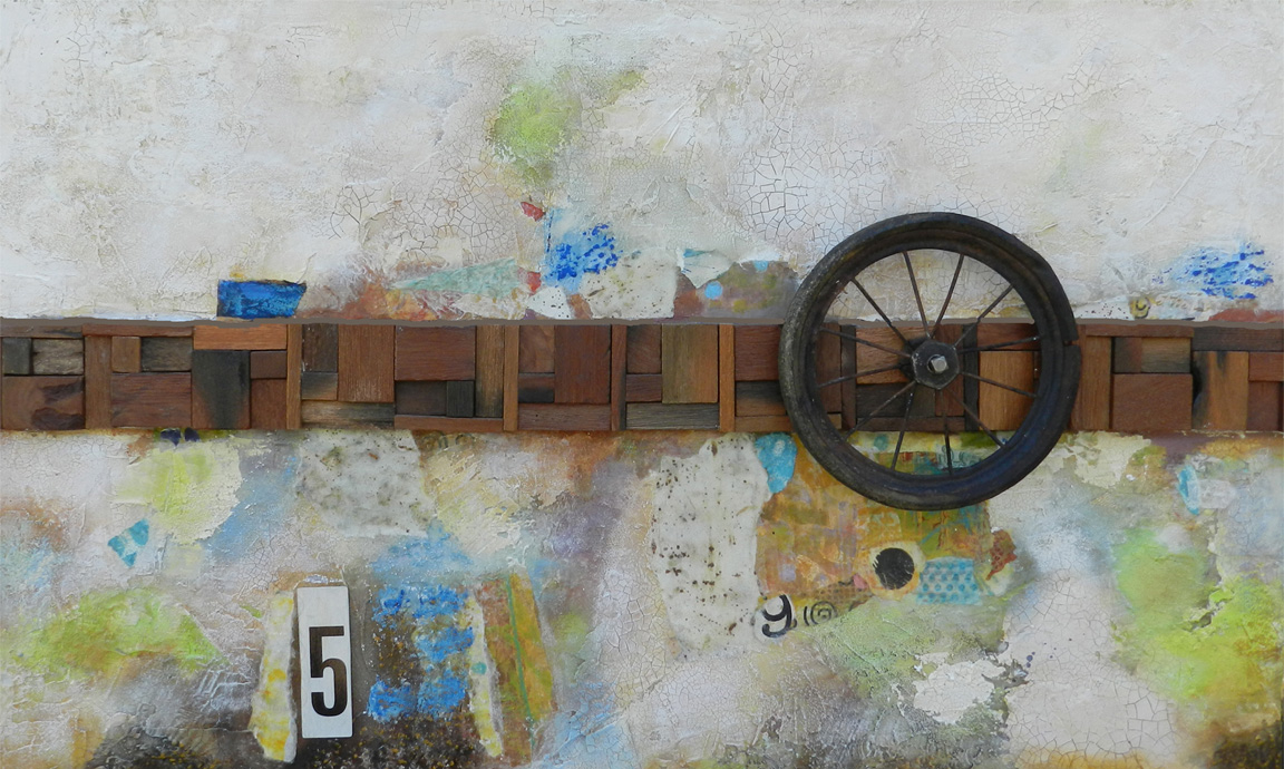 mixed, media, color, antique, wheel,number,5